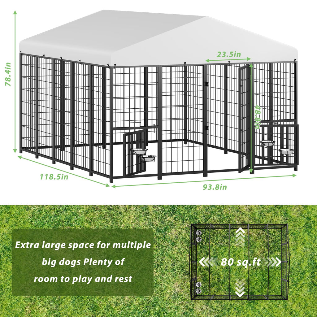 LOVMOR 10' x 8' Outdoor Dog Kennel with Roof for Large Dogs