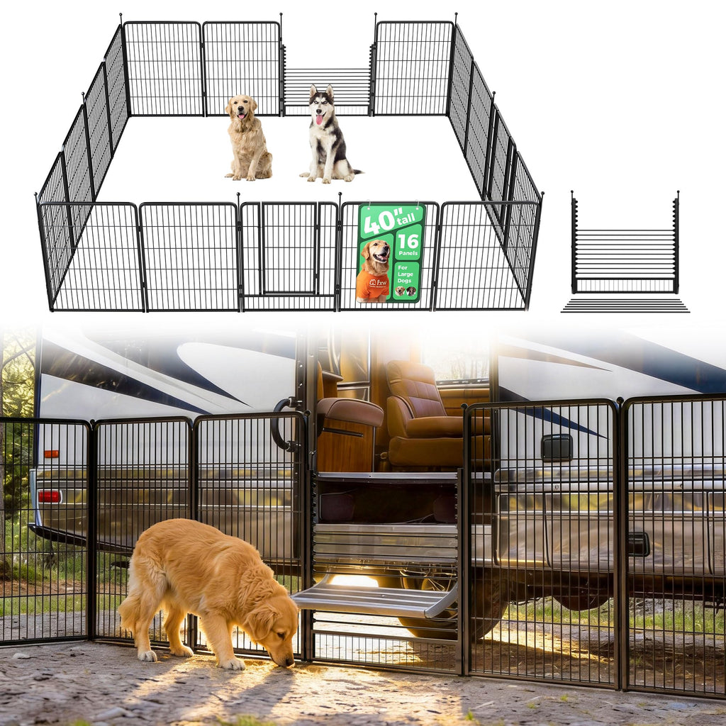 FXW Instant Dog Playpen with RV Step Grid for RV Camping, 40"H, 32 Panels