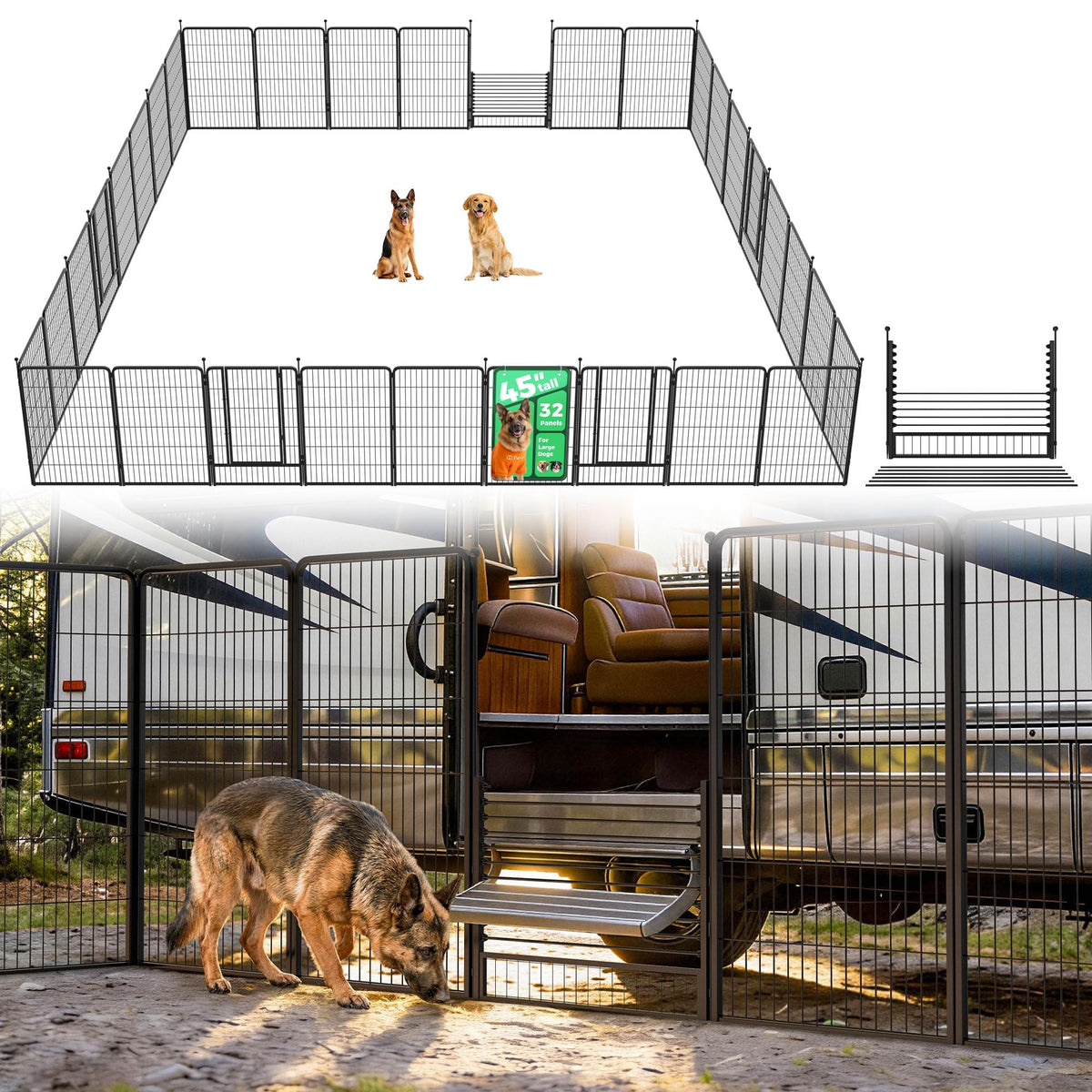 FXW Instant Dog Playpen with RV Step Grid for RV Camping, 40"H, 32 Panels