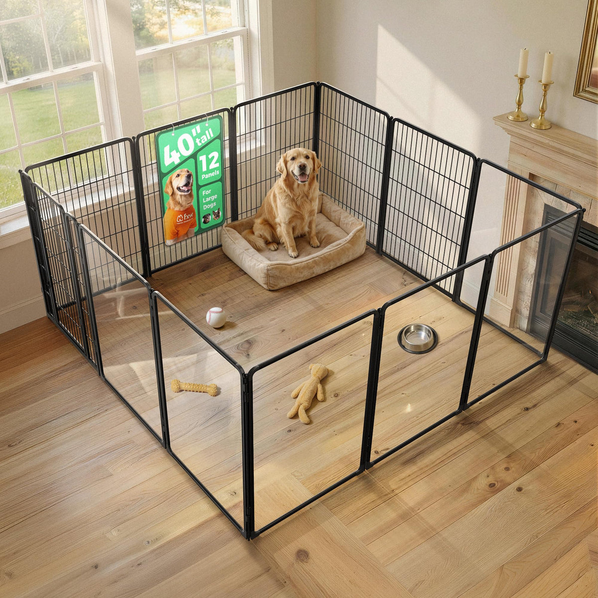 FXW AuraSpace Pro Acrylic & Wire Dog Playpen with Divider, 32"H, 12 Panels