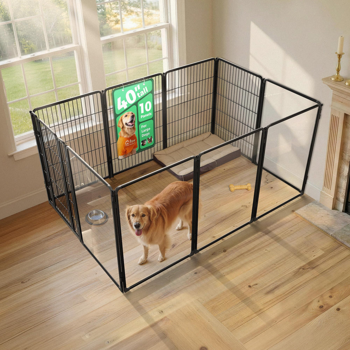 FXW AuraSpace Pro Acrylic & Wire Dog Playpen with Divider, 32"H, 12 Panels