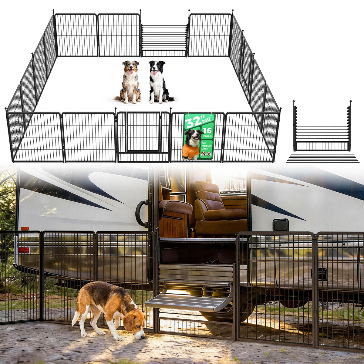 FXW Instant Dog Playpen with RV Step Grid for RV Camping, 40"H, 32 Panels