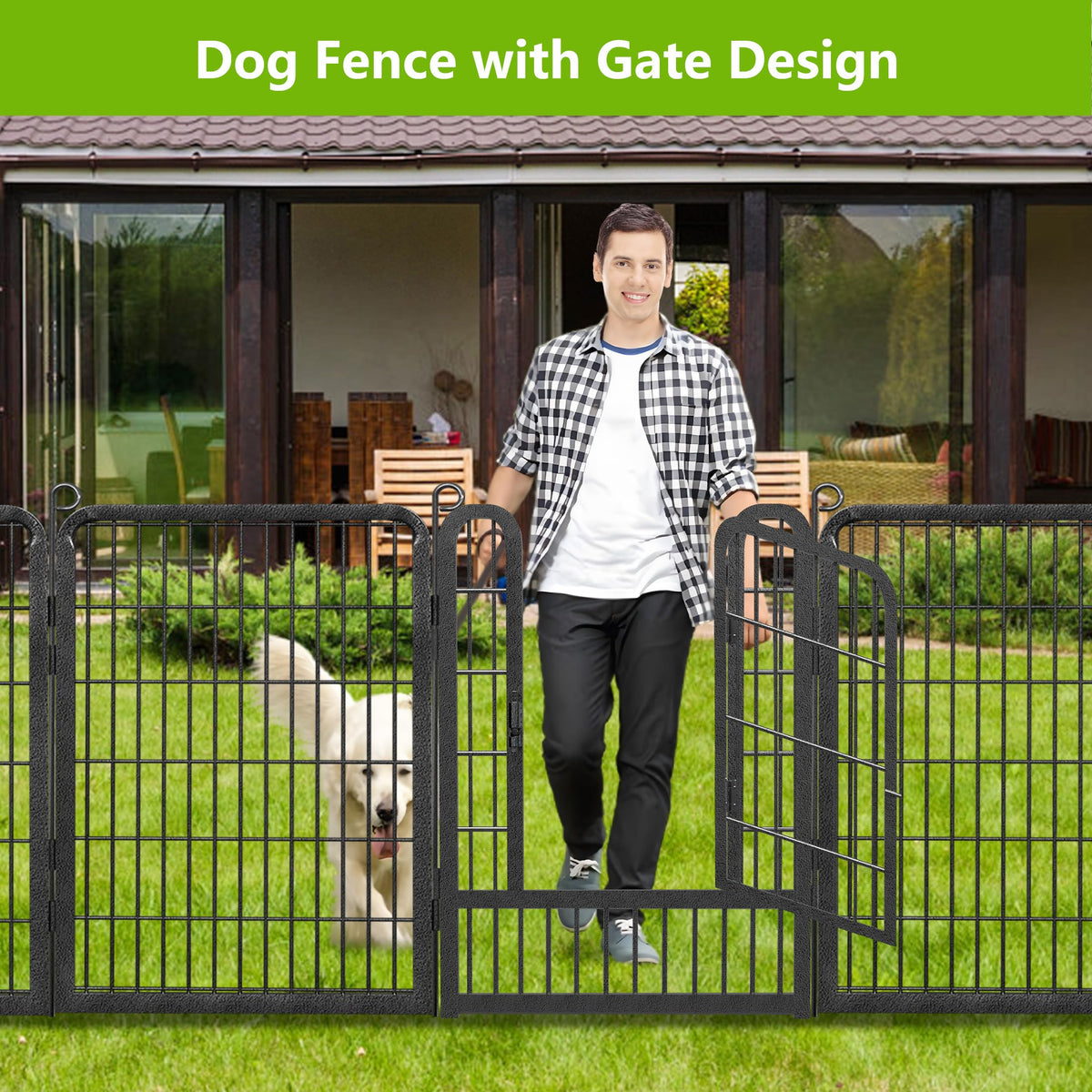Dog Playpen Outdoor 40 Inch Height Extra Wide Outdoor Dog Fence, 42 Panels Large Pet Playpen Indoor Portable Fence Indoor Anti-Rust Pet Fence with Doors Dog Pen Outside for RV Camping Yard