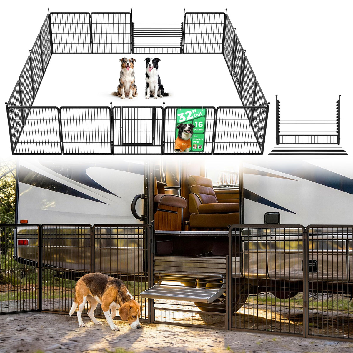 FXW Instant Dog Playpen with RV Step Grid for RV Camping, 40"H, 32 Panels