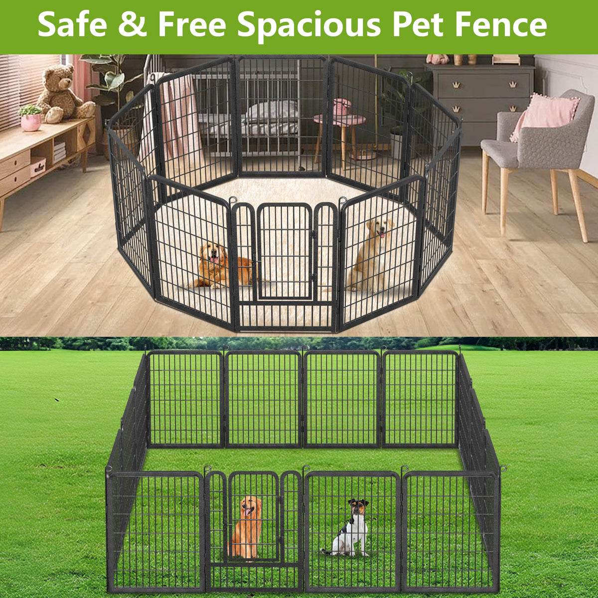 Dog Playpen Outdoor 40 Inch Height Extra Wide Outdoor Dog Fence, 42 Panels Large Pet Playpen Indoor Portable Fence Indoor Anti-Rust Pet Fence with Doors Dog Pen Outside for RV Camping Yard