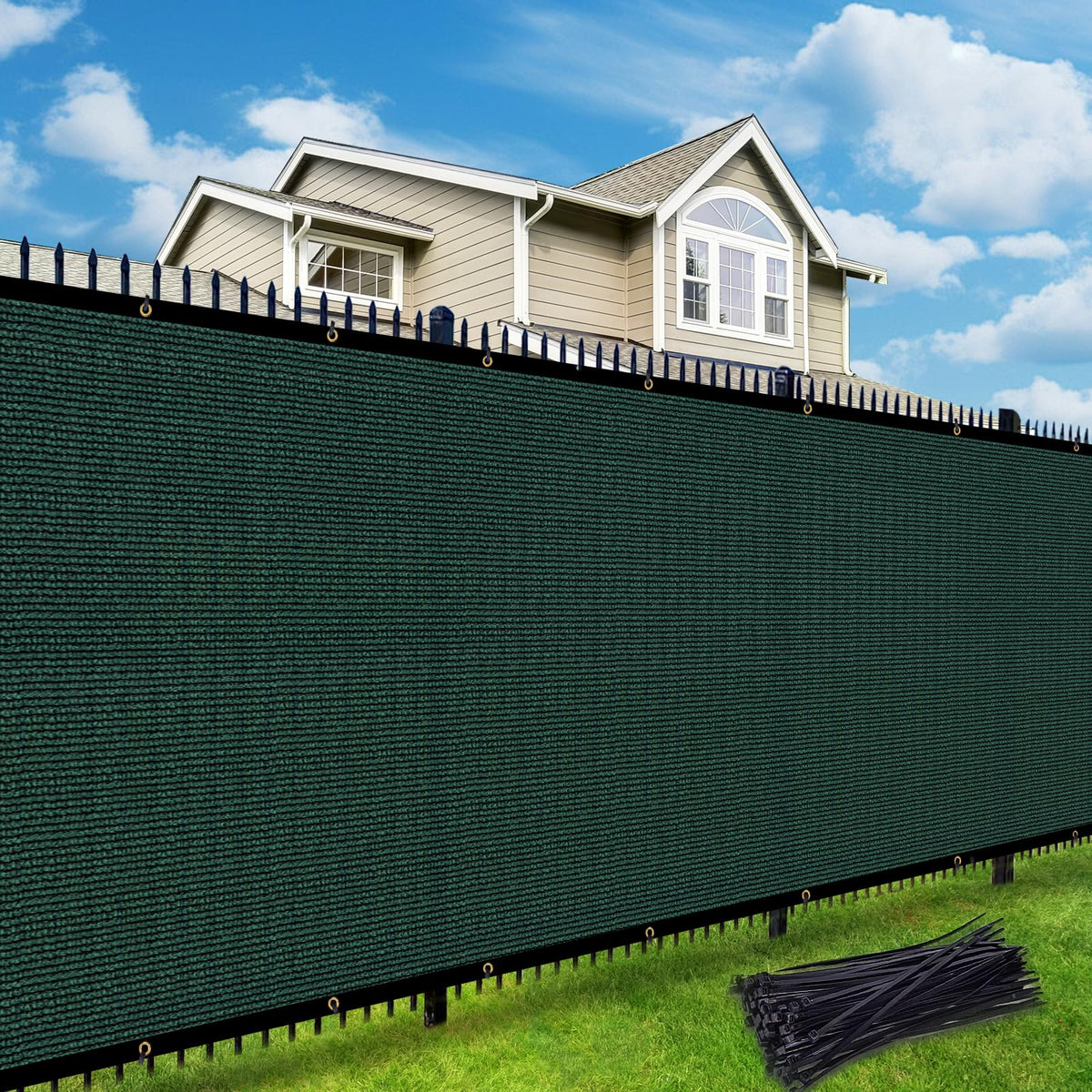 UPGRADE 8'X255'Customized Privacy Fence Cover – UV Resistant HDPE Mesh for Dog Kennels, Job Sites, Commercial Fence, Backyard Dark Green