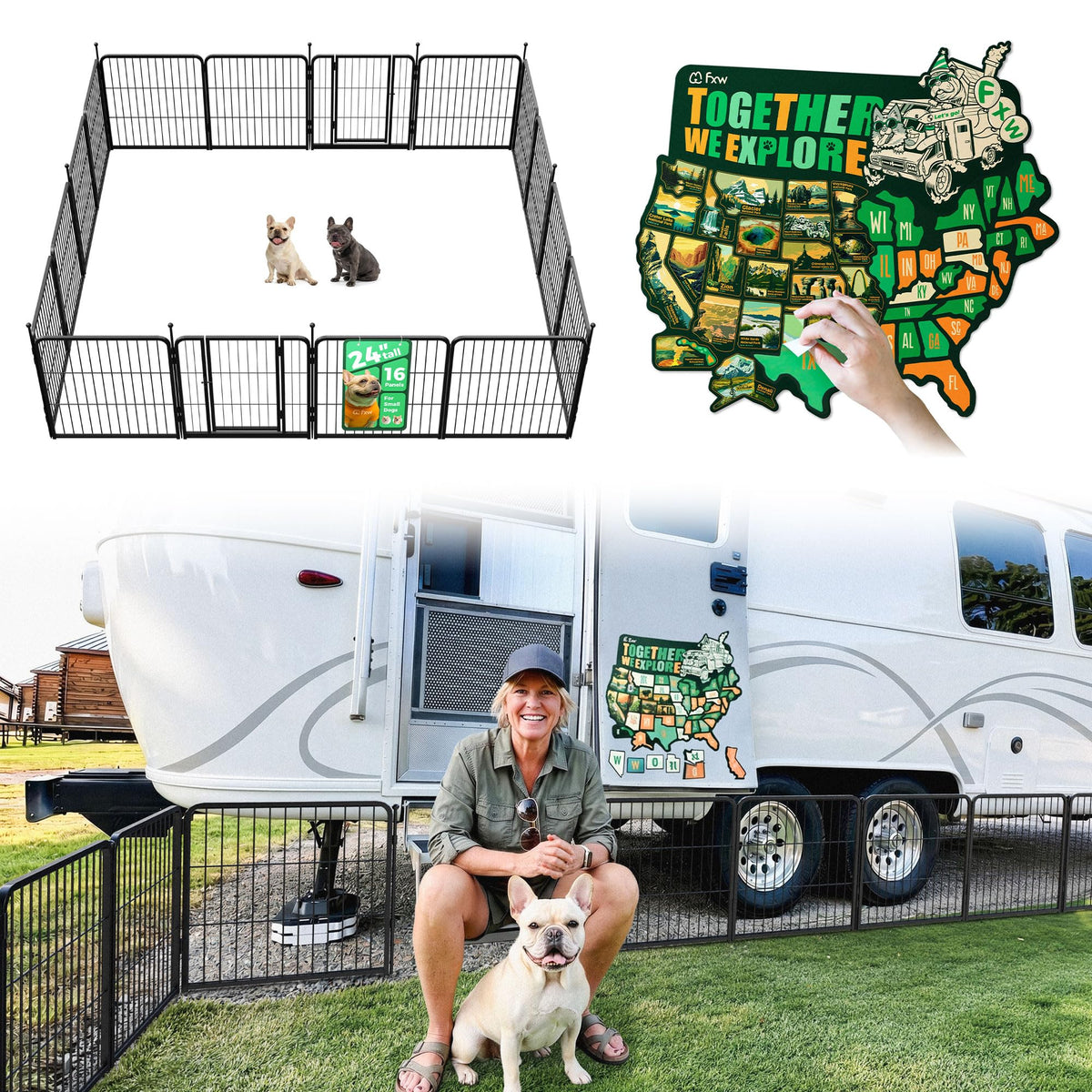 FXW Instant Dog Playpen with RV Step Grid for RV Camping, 40"H, 32 Panels
