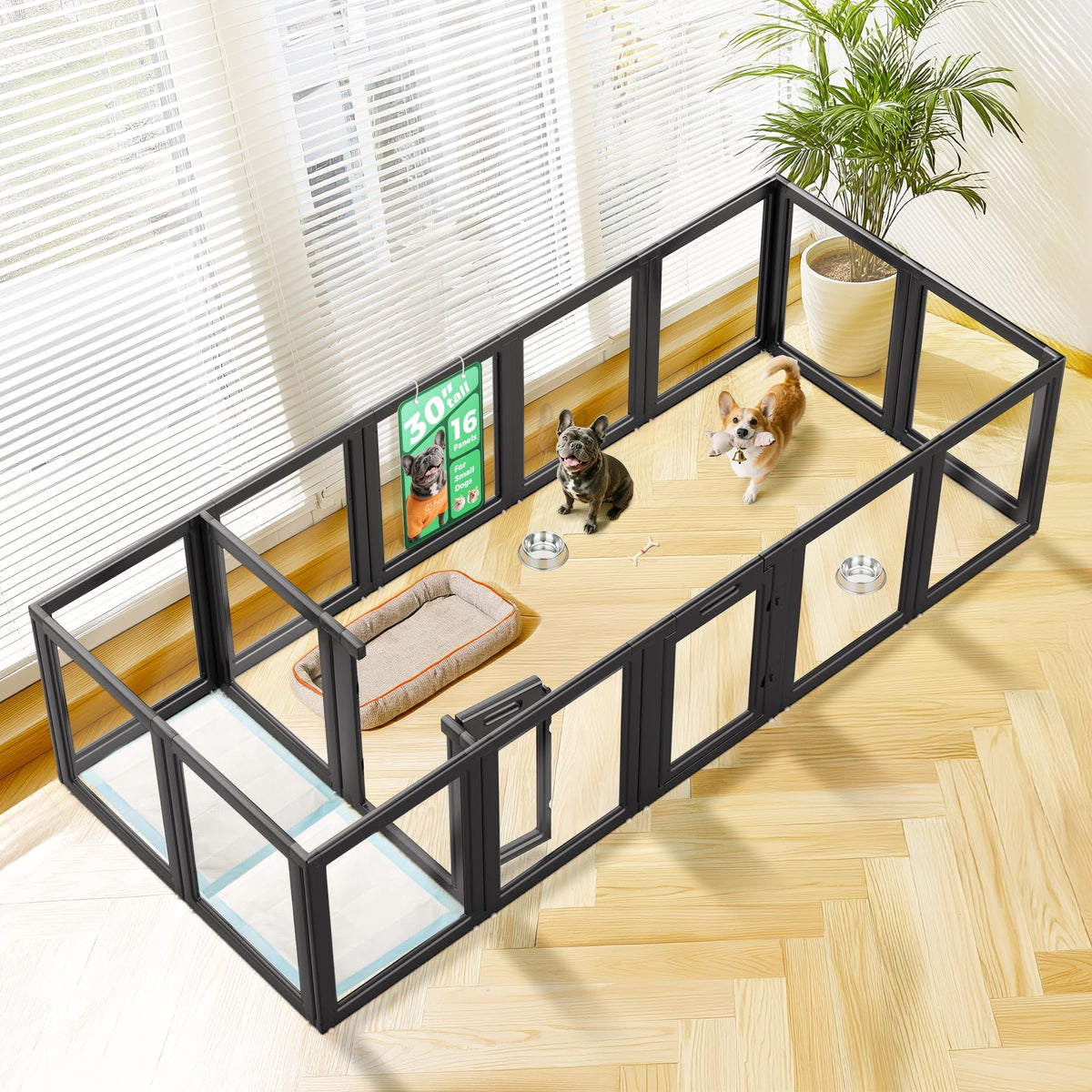 FXW AuraSpace Clear Acrylic Indoor Dog Playpen, 30" H, 16 Panels, White