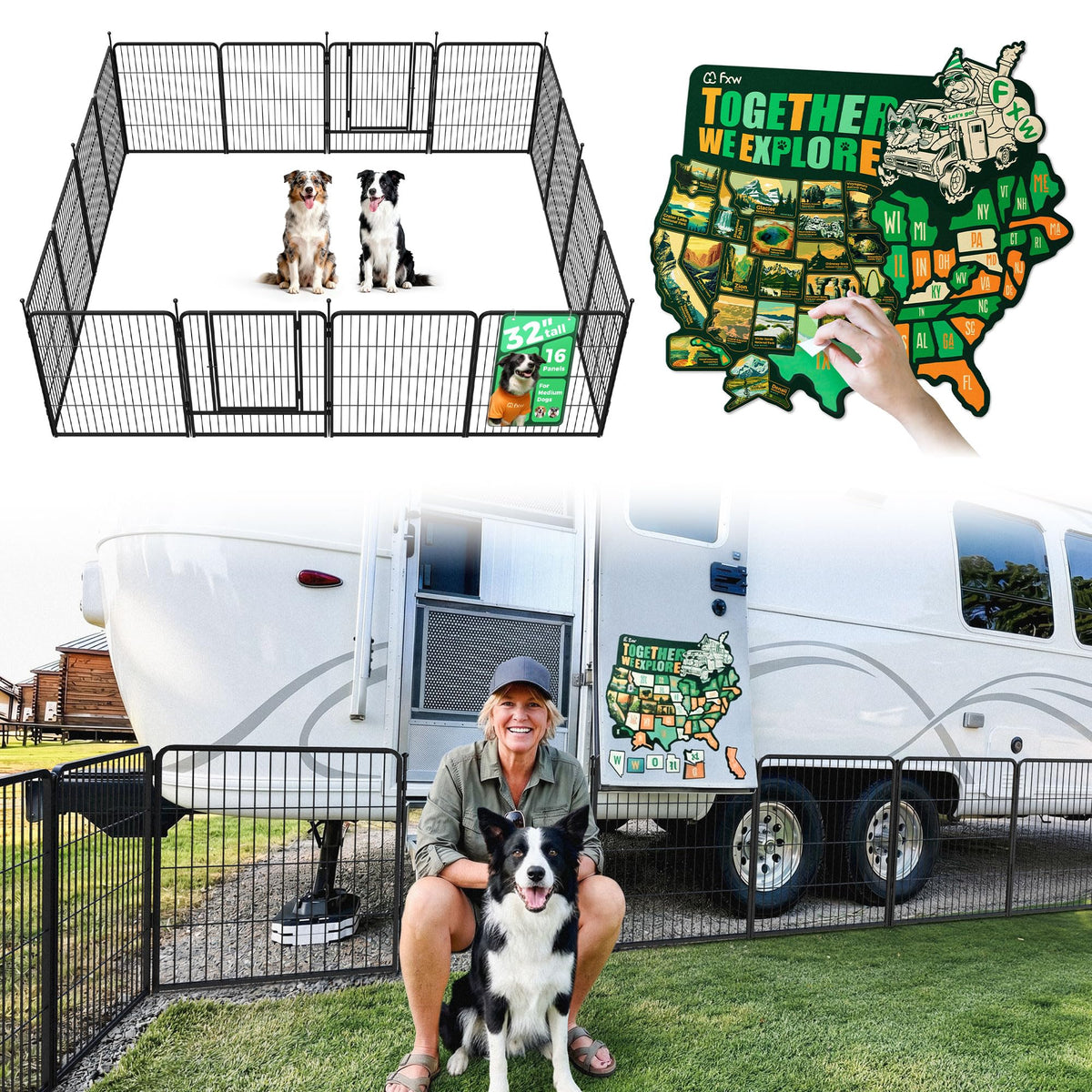 FXW Instant Dog Playpen with RV Step Grid for RV Camping, 40"H, 32 Panels
