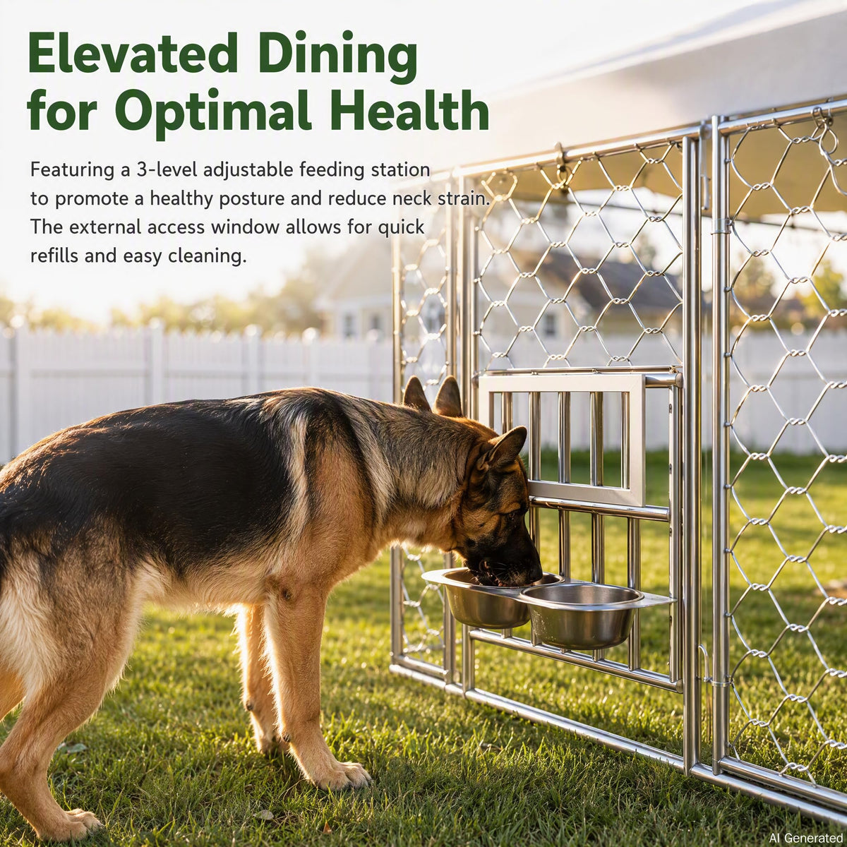 Outdoor Dog Kennel with Roof, 10x15FT Chain Link Dog Run (20x10x7FT with Feeding System)
