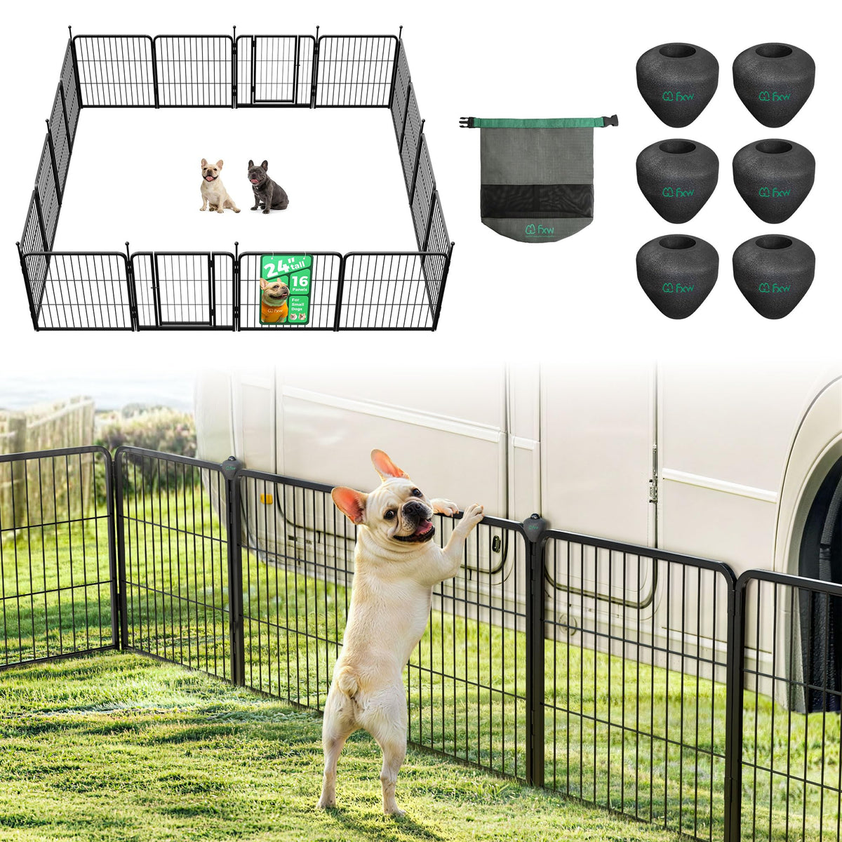 FXW Instant Dog Playpen with RV Step Grid for RV Camping, 40"H, 32 Panels