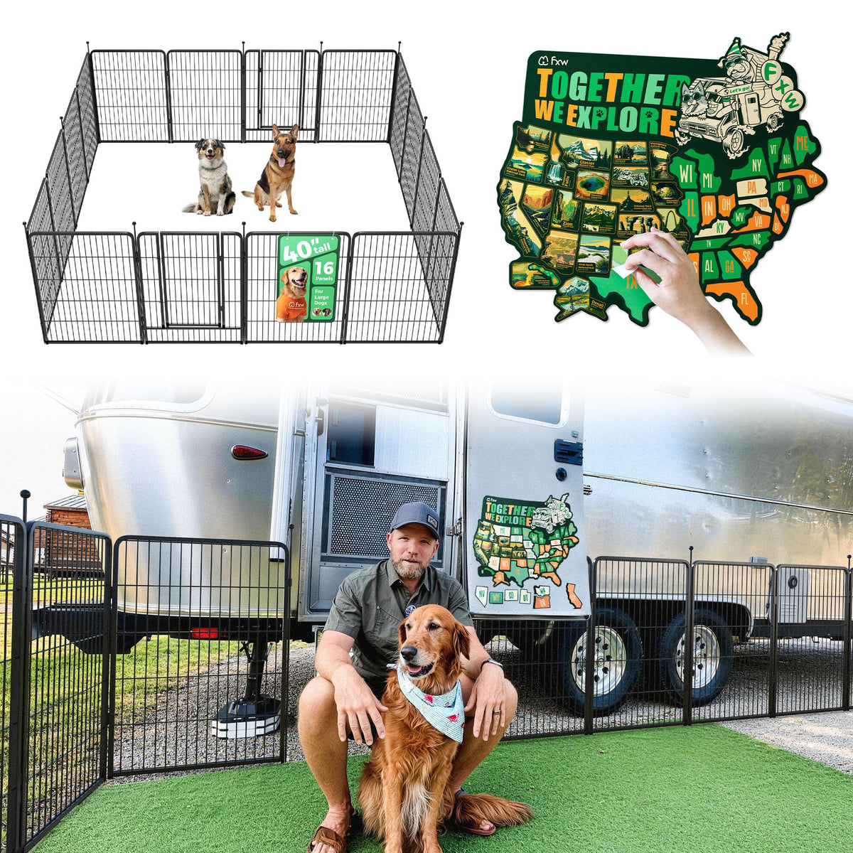 FXW Instant Dog Playpen with RV Step Grid for RV Camping, 40"H, 32 Panels