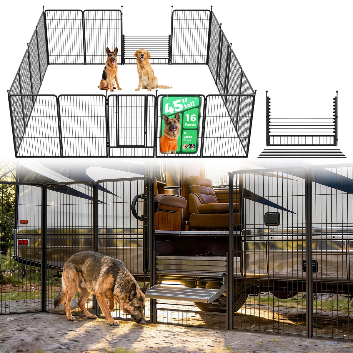 FXW Instant Dog Playpen with RV Step Grid for RV Camping, 40"H, 32 Panels