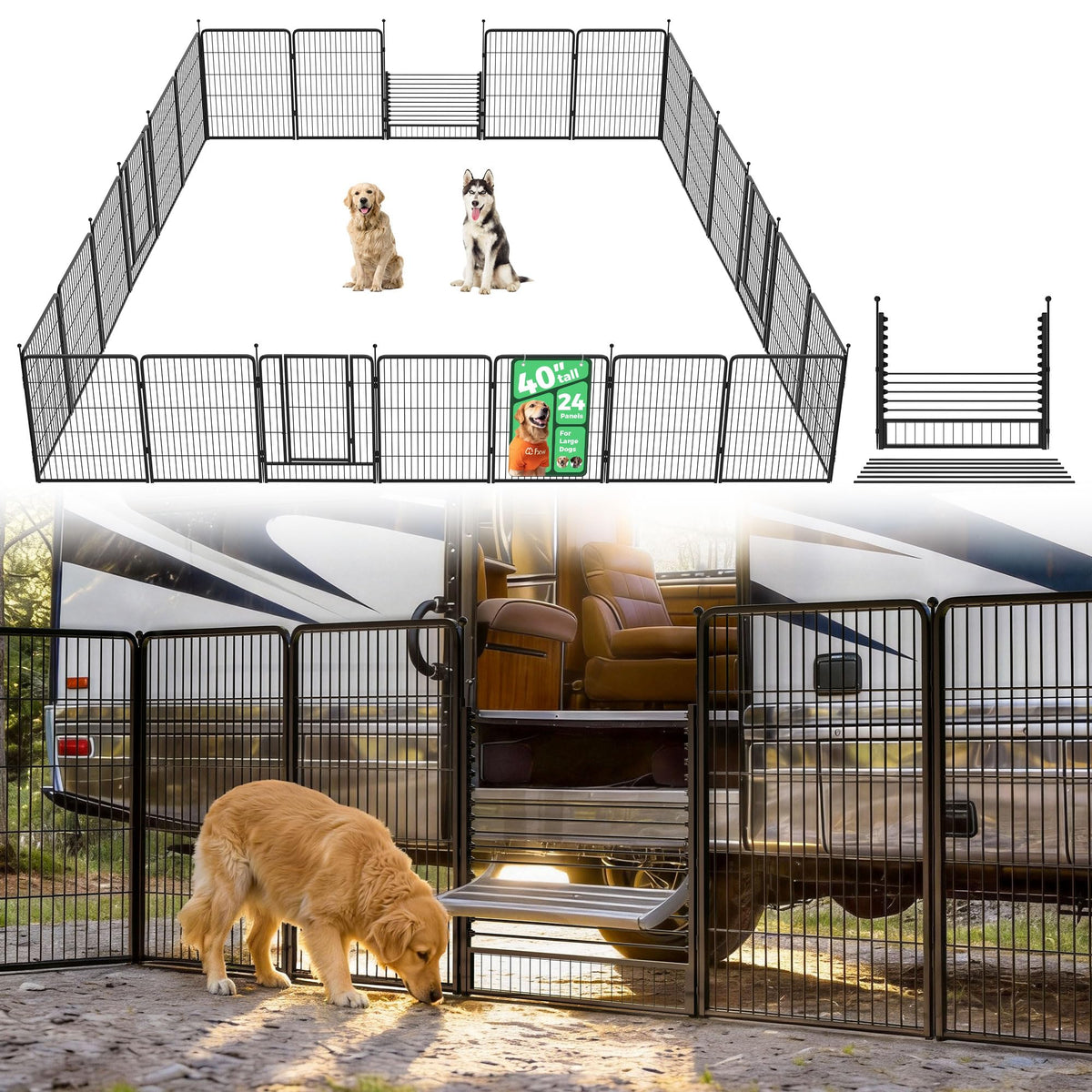 FXW Instant Dog Playpen with RV Step Grid for RV Camping, 40"H, 32 Panels