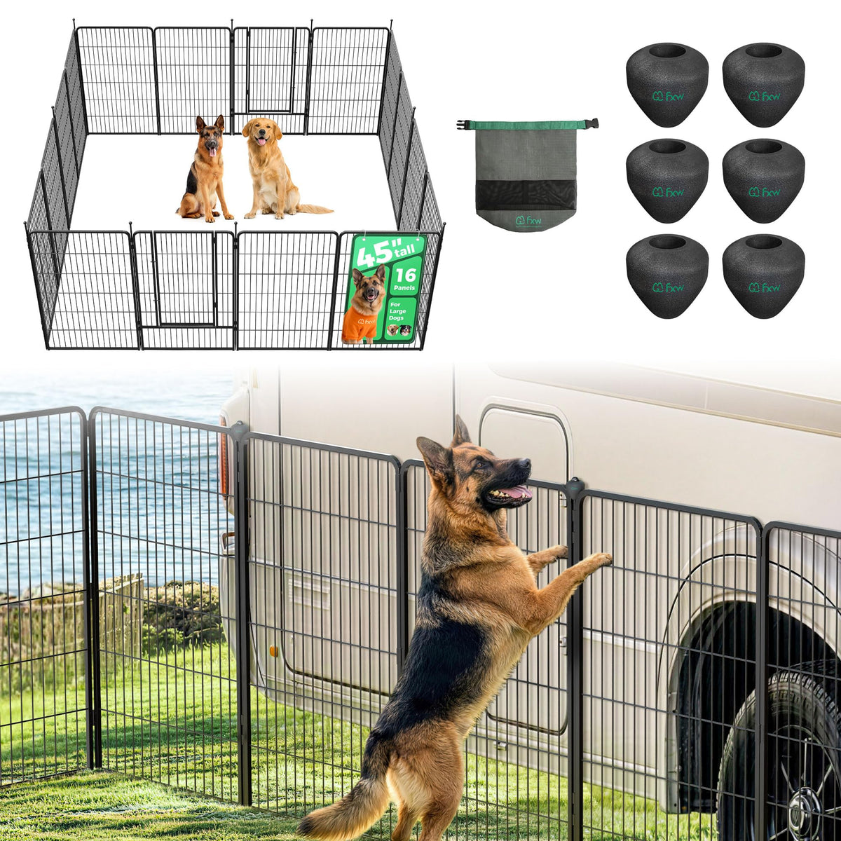 FXW Instant Dog Playpen with RV Step Grid for RV Camping, 40"H, 32 Panels