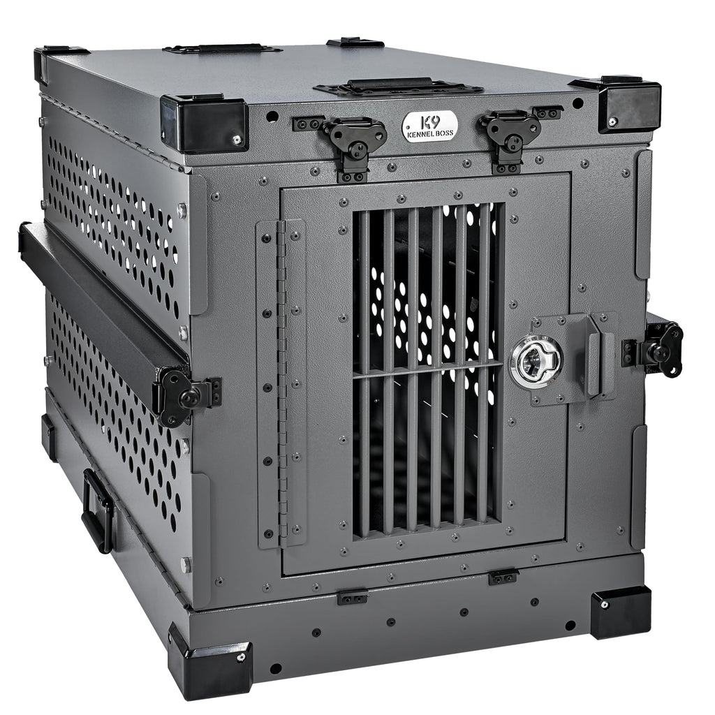 K9 Kennel Boss - Heavy Duty Fully Collapsible Powder-Coated Aluminum Dog Crate - Medium (Gray)