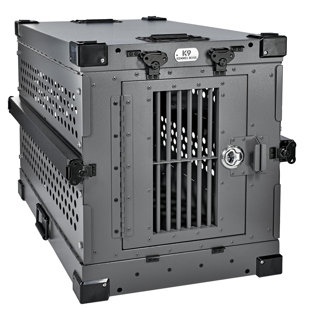 K9 Kennel Boss - Heavy Duty Fully Collapsible Powder-Coated Aluminum Dog Crate - Medium (Gray)