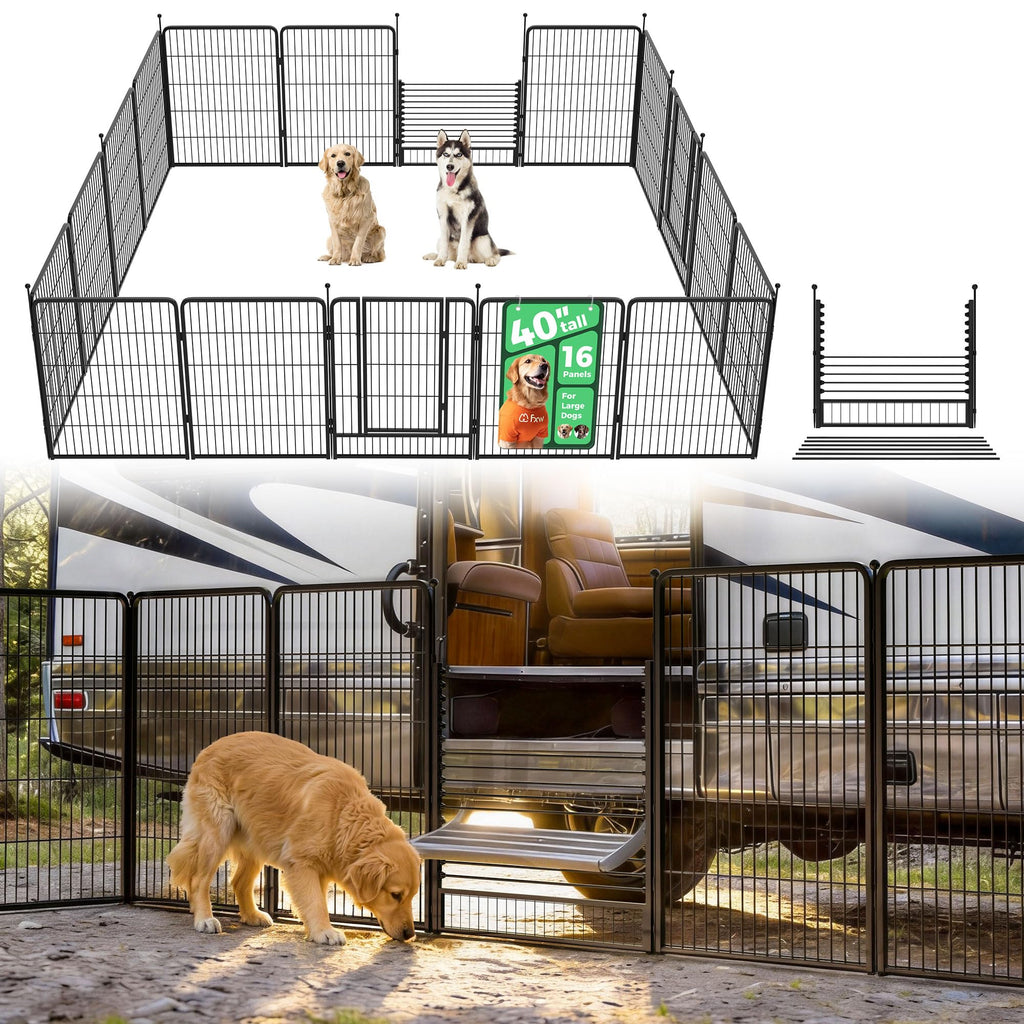 FXW Instant Dog Playpen with RV Step Grid for RV Camping, 40"H, 32 Panels