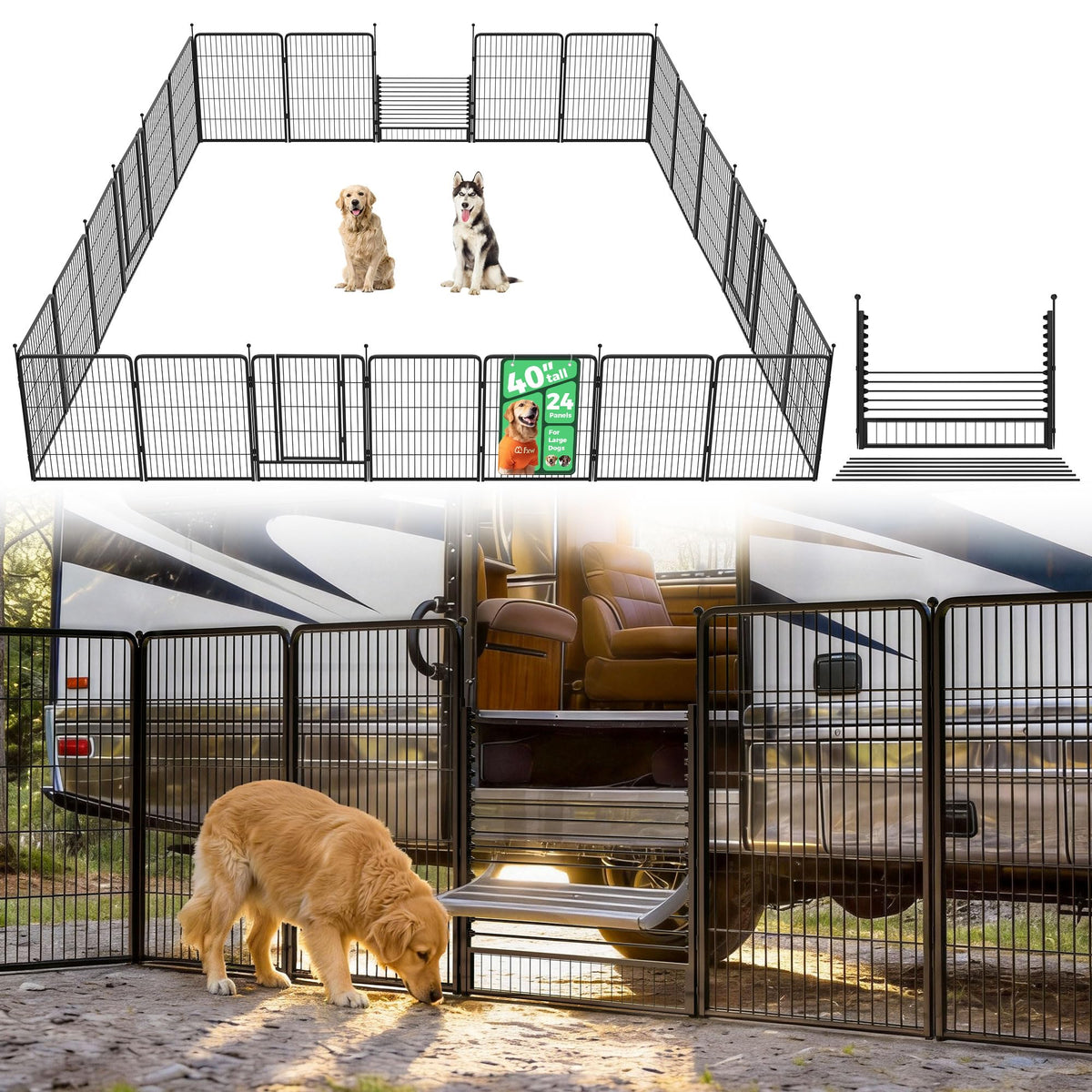 FXW Instant Dog Playpen with RV Step Grid for RV Camping, 40"H, 32 Panels