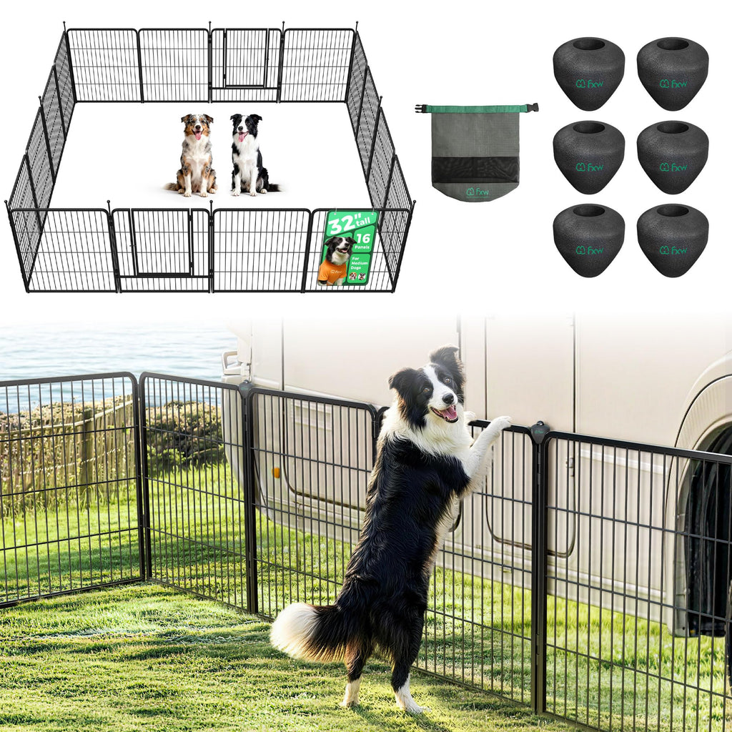 FXW Instant Dog Playpen with RV Step Grid for RV Camping, 40"H, 32 Panels